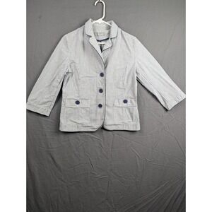 Liz Claiborne Seersucker Blazer Jacket Blue White Striped \ Womens Medium